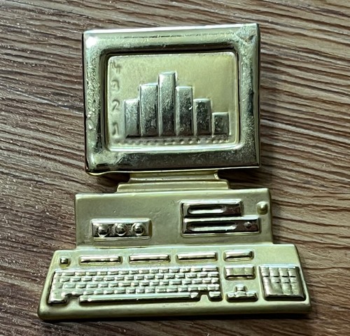 Vintage AJC Gold-tone Computer Monitor Keyboard Brooch Pin, Office Novelty