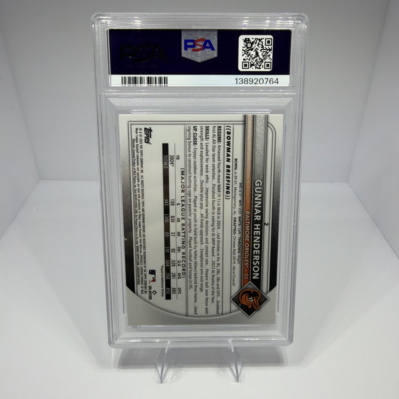 2025 Bowman Chrome Gunnar Henderson Purple Refractor /250 PSA 10 🔥 Orioles view 5