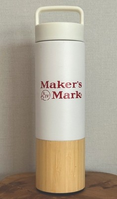 Maker's Mark Promotional Welly 18oz Bamboo Insulated Water Bottle Tumbler White