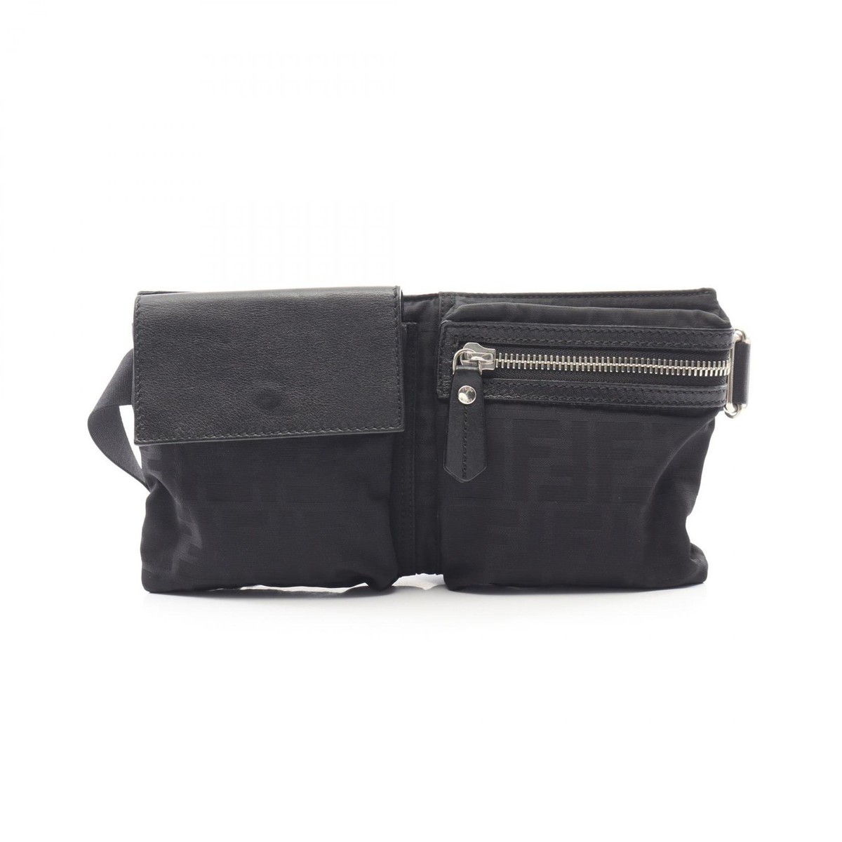 FENDI Zucca Belt Waist Bum Bag 7VA280 Nylon leather Black Used