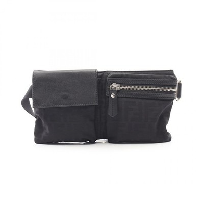 FENDI Zucca Belt Waist Bum Bag 7VA280 Nylon leather Black Used