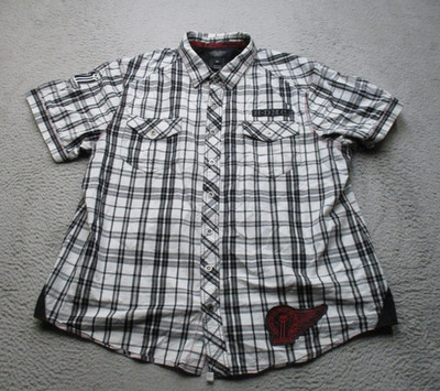 Harley-Davidson Shirt Mens 3XL Black Plaid H-DMC Bar & Shield Skull Patch