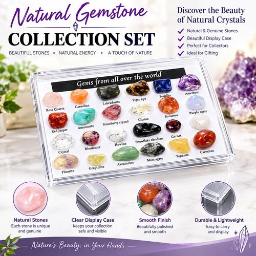 24pcs Rock Gemstones Collection Box Quartz crystals Amethyst Ore Stone Natural