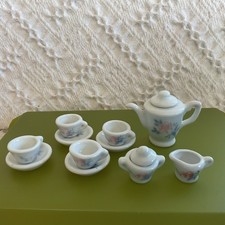 13 pc Vtg Dollhouse Miniature White Pink Rose Floral Tea Set Ceramic COMPLETE