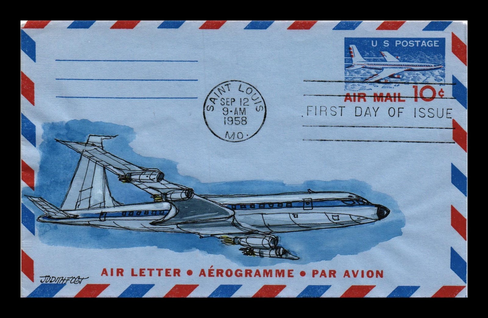 Dr Jim Stamps Us Cover Air Mail 10C Air Letter Fdc Judith Fogt Hand Painted