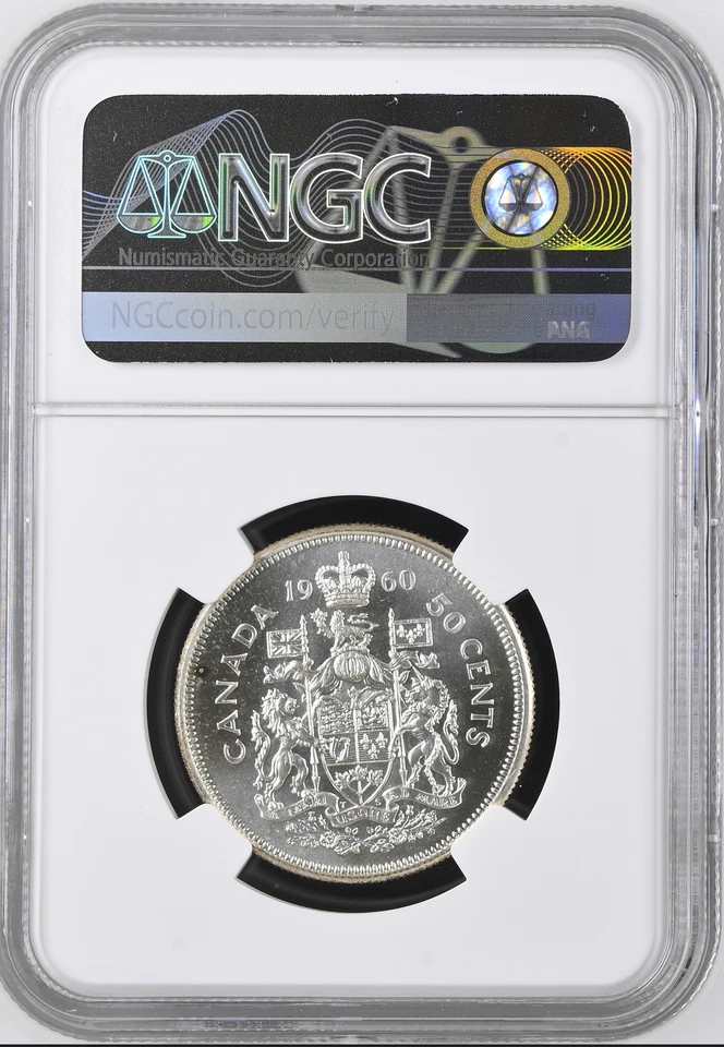 :1960 50C SILVER HALF DOLLAR ELIZABETH-II CANADA NGC PL65CAM RARE R6 HIGH-GRADES - Image 2 of 2