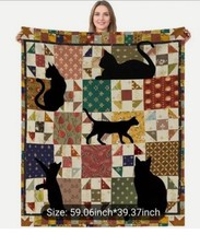 Cuddle With Your Kitty NEW Cozy Patchwork Cat Themed Soft Throw Blanket 60 X 40