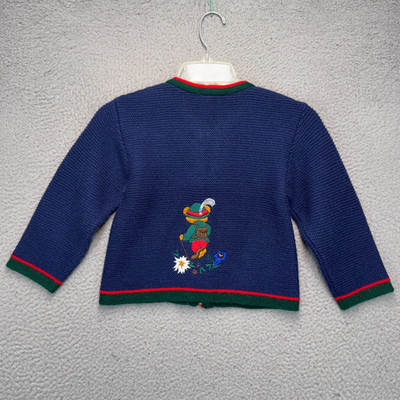 Isar-Trachten Cardigan Sweater 4T Blue Full Zip Embroidered Hiking Teddy Bear