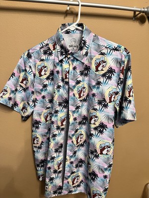 Bucees Palm Tree Leaf Print Button Up Hawaiian Shirt Men's Size Small
