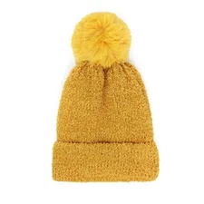 Solid Pom Pom Soft Fluffy Beanie Hat