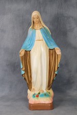 Vintage Large French 16" Chalkware Plaster Virgin Mary Figure Statue Blue / Gold