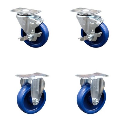 4 Inch Solid Polyurethane Swivel Top Plate Caster Set with 2 Brake 2 Rigid SCC