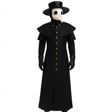 Men's Cotton Dr Plague Coat Gothic Halloween Cosplay Costume Long Black Cloak