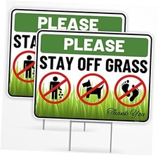 2PC Stay Off Grass Sign with Stake, 17 Inches by 13 Inches - Corrugated 2 Pack