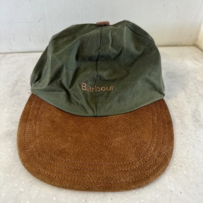 Barbour Waxed Cotton Hat Cap Olive Green Plaid Lined Strap Back Suede Peak OS