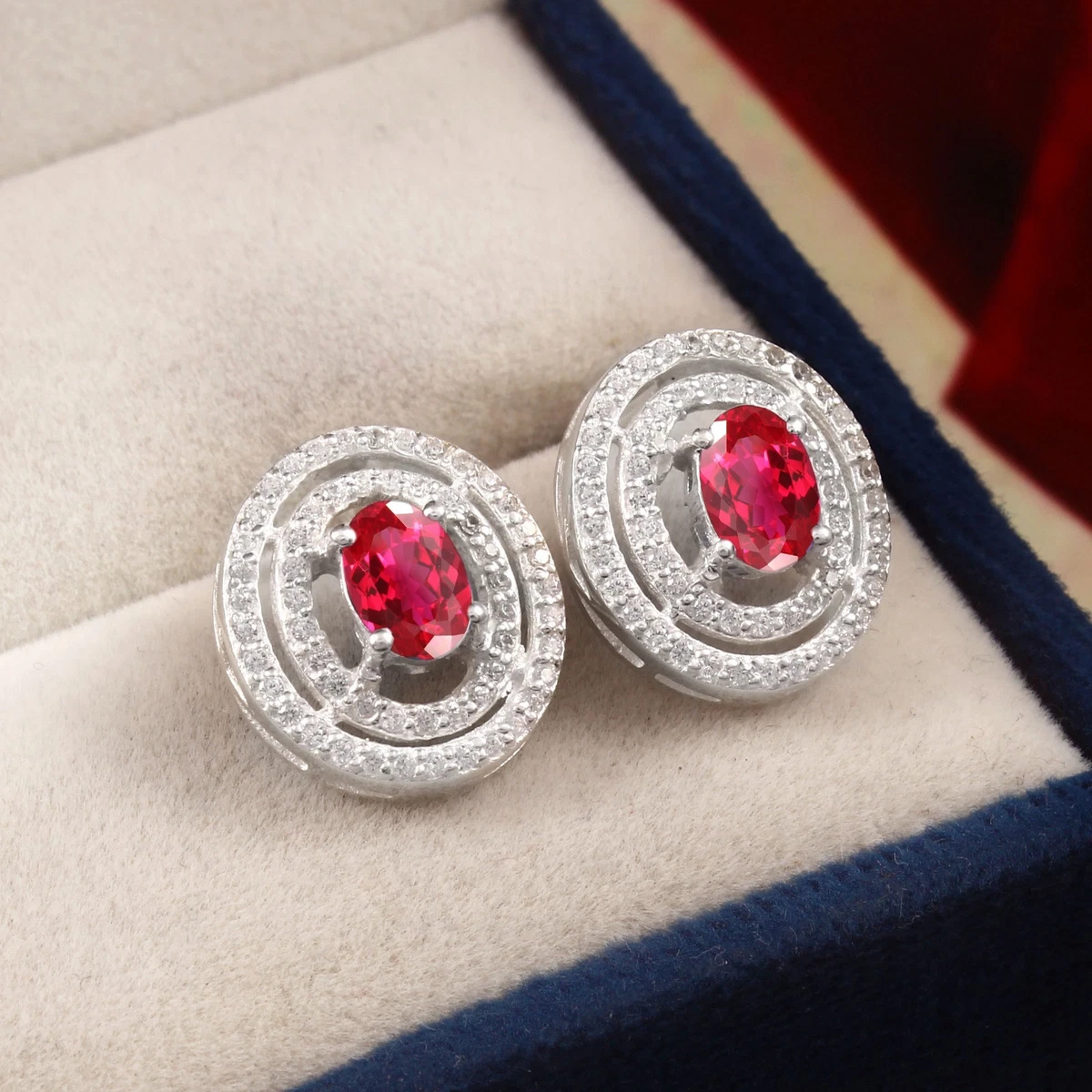 Orecchini in quarzo rosa intagliato: rubino, diamante, argento vermeil 925 - Italia