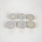 Vintage Federal Glass Moonglow Iridescent Diamond Point Dinner Plates ~ Set of 6