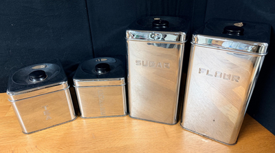 Vintage Lincoln Beautyware 4 PC Canister Set Stackable Chrome