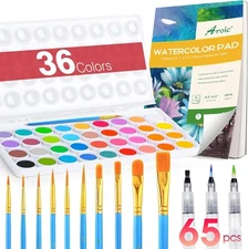 AROIC 65 Pieces Watercolor Paint 1 count (pack of 1), 36 watercolor paint set 
