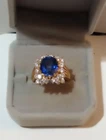 NATURAL ROYAL BLUE HEATED SAPPHIRE 5.25 CT 925 S. 24K GOLD RING SIZE 8 SAPP ACC