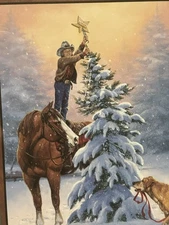 Jack Sorensen Wall Art Boy Hanging Star On Snow Flocked Tree VTG framed Signed