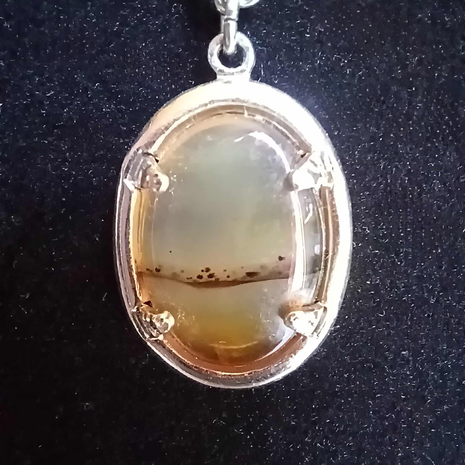Vintage Translucent Dendritic Agate Silver Tone P… - image 1