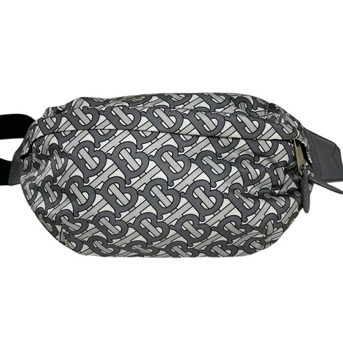 BURBERRY Nylon Calf Leather Convertible Belt Bag Body Bag Black Gray from Japan