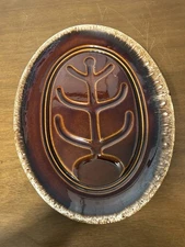 Hull Platter Brown Drip Serving Tray Pottery Ovenproof USA Steak Meat Plate