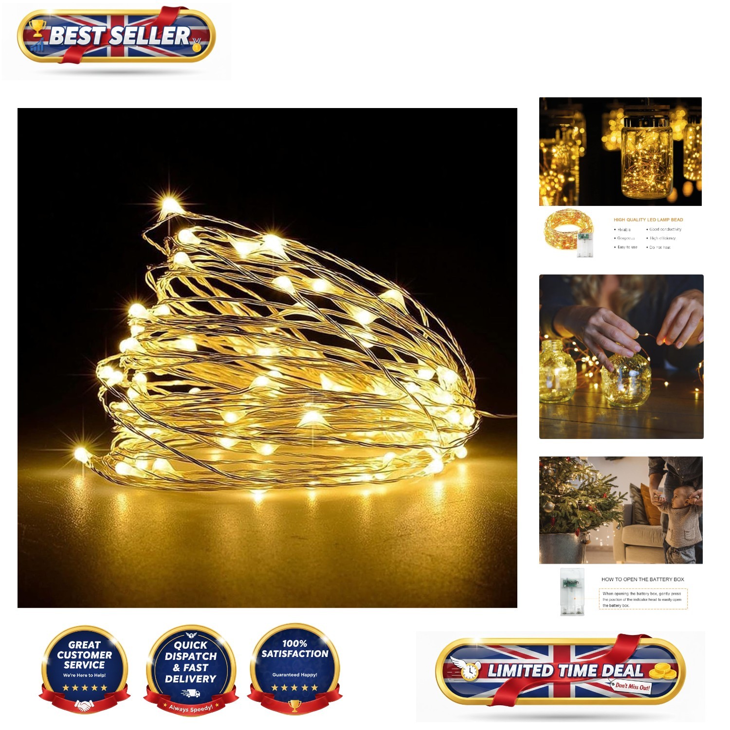 50 LED Warm White Fairy Lights - 5M Copper Wire String for Indoor & Outdoor E...