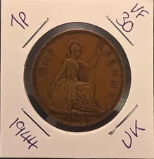 1944 Great Britain One Penny – George VI – UK Penny – Circulated Very Fine