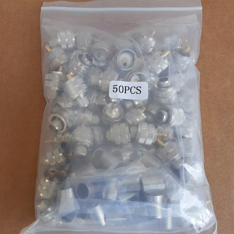 Connettori Nichelati Per Radioamatori 6 Connettori PL-259 UHF Maschio Per Crimpatura, Nichelati - Compatibili Con Cavi RG-8, RG-213, LMR-400 Crimp Per Cavo RG-8 LMR-400