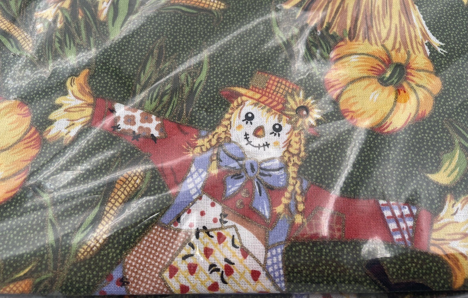 Miles Kimball FABRIC Harvest Tablecloth 66x104&rdquo; Scarecrows Pumpkins Brand New
