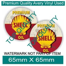 DISTRESSED SHELL GASOLINE / OIL Decal Sticker X2 Vintage ManCave Garage Stickers
