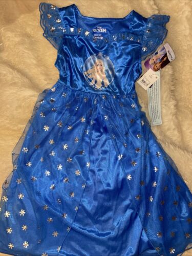 Disney Girls' Elsa Frozen Fantasy NightGown - Blue XS 4/5 NWT Costume Dress Up