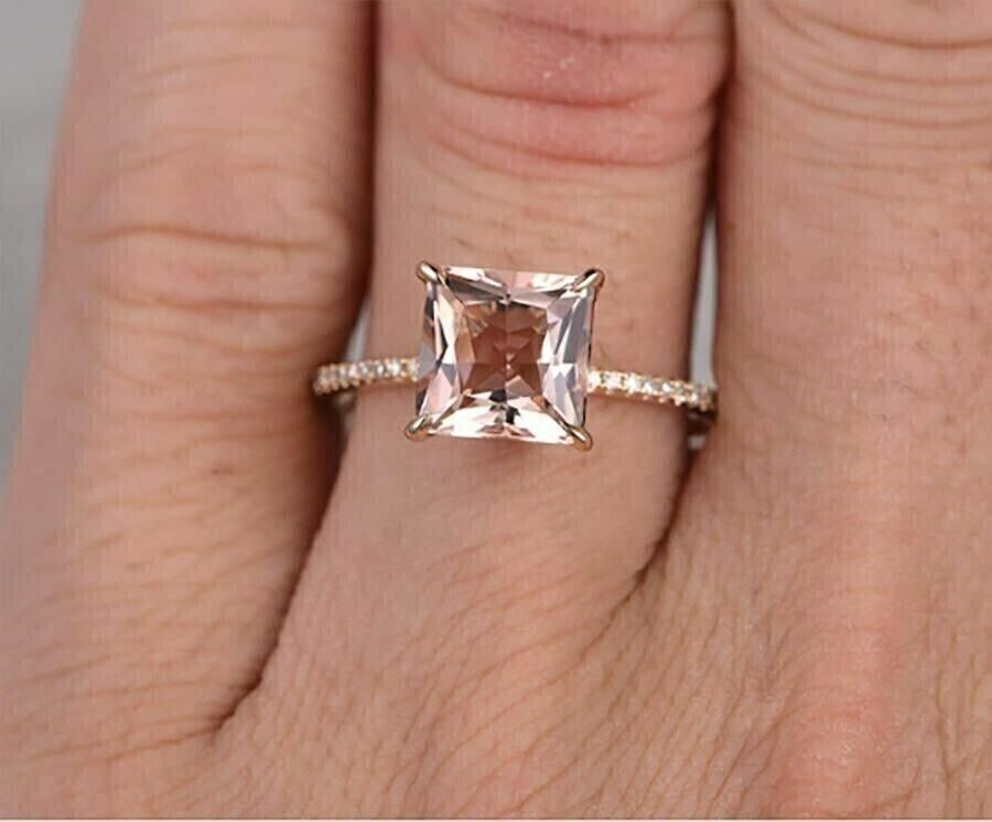 2 Ct Princess Simulated Morganite Fancy Engagement Ring In 14K Rose ...