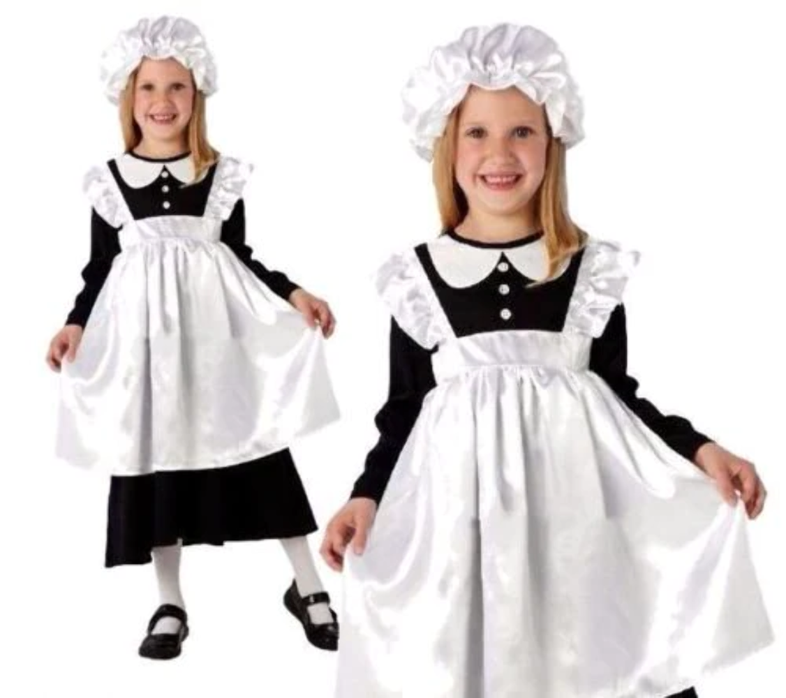 Victorian Maid Costume Girls Book Day Character Fancy Dress Outfit Kids