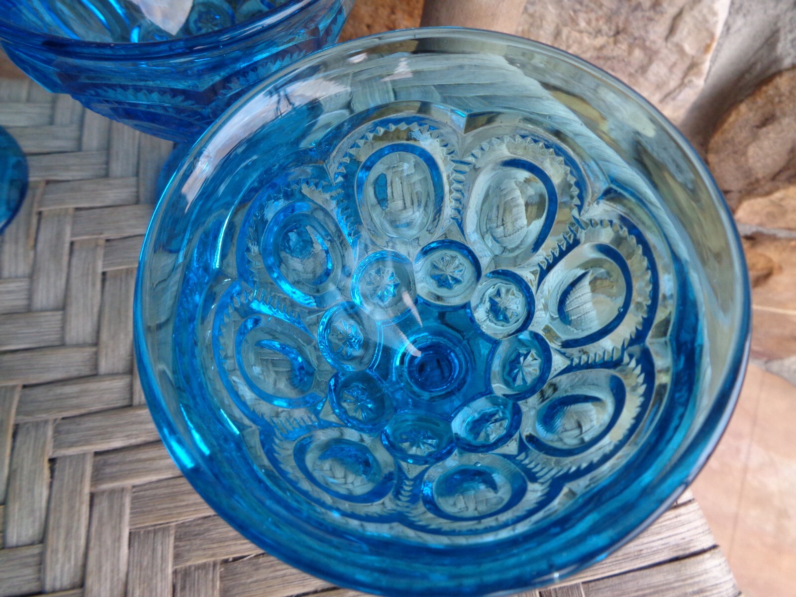 5 L. E. Smith Vintage Blue Moon & Stars Glass SHERBET / CHAMPAGNE / WINE Glasses eBay