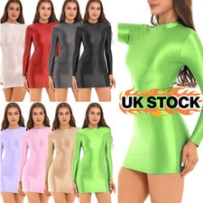 UK Women's Oil Glossy Sheer Minidress Smooth Bandage Pencil Dress Club Nightwear