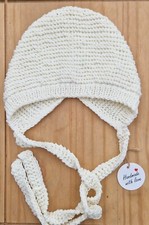 Hand Knitted Baby Bonnet /6-9Months/Merrino Off white