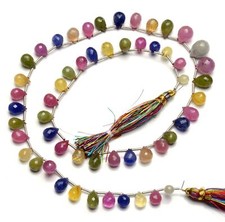 Natural Gem Multi Sapphire 7x5 to 11x9MM Size Faceted Teardrop Shape Beads 18"