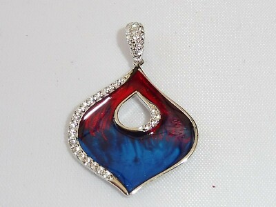 Damen rot & blau Emaille Sterling 925 Silber weißer Saphir Anhänger und Halskette