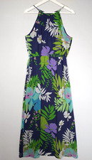 M&S Per Una Size 12 Maxi Dress Blue Multi Floral Grecian Neckline Summer Cruise