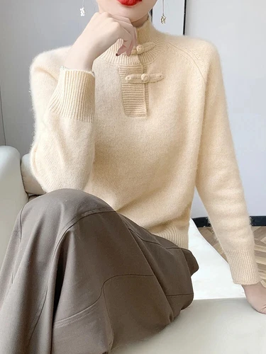 Women Half-high Collar Knitted Basic Sweater Pullover Autumn Winter Soft Top - Bild 9 von 29