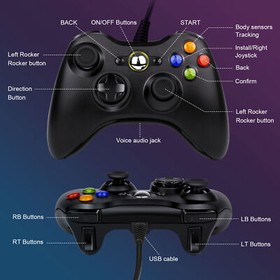For Microsoft Xbox 360 Wired USB Game Controller PC Windows 11/10/8/7/XP Gamepad
