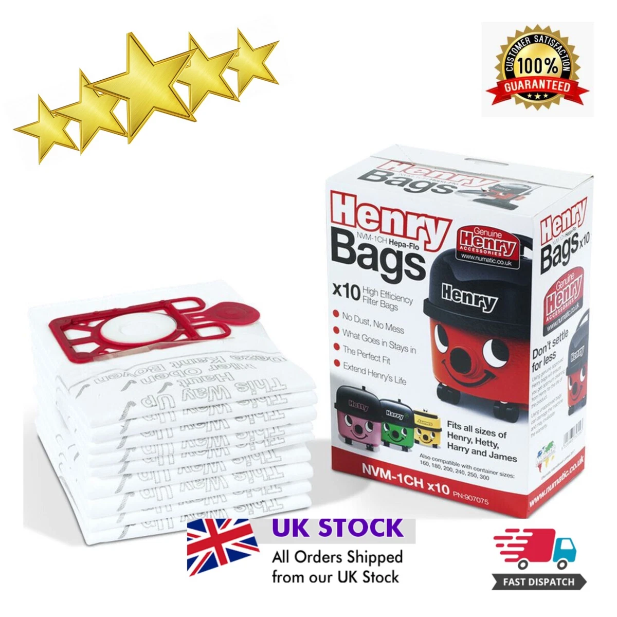 GENUINE Henry Hoover Bags x 10 Hetty Vacuum Cleaner Hepa Numatic