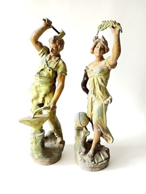 Vintage Metall Garten Figuren 2er Set Retro 70er Jahre Sammlerstücke Außen Geschenk