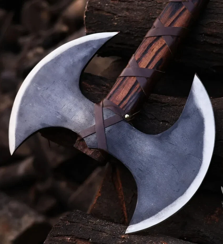 Handmade Double Headed Viking Carbon Steel Axe  Blade With Ash Wood Handle - Image 4 of 4