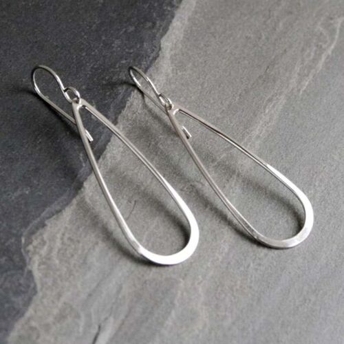 Elegant Long Teardrop Earrings 925 Sterling Silver Handmade Dangle Drop Earrings - Picture 2 of 6
