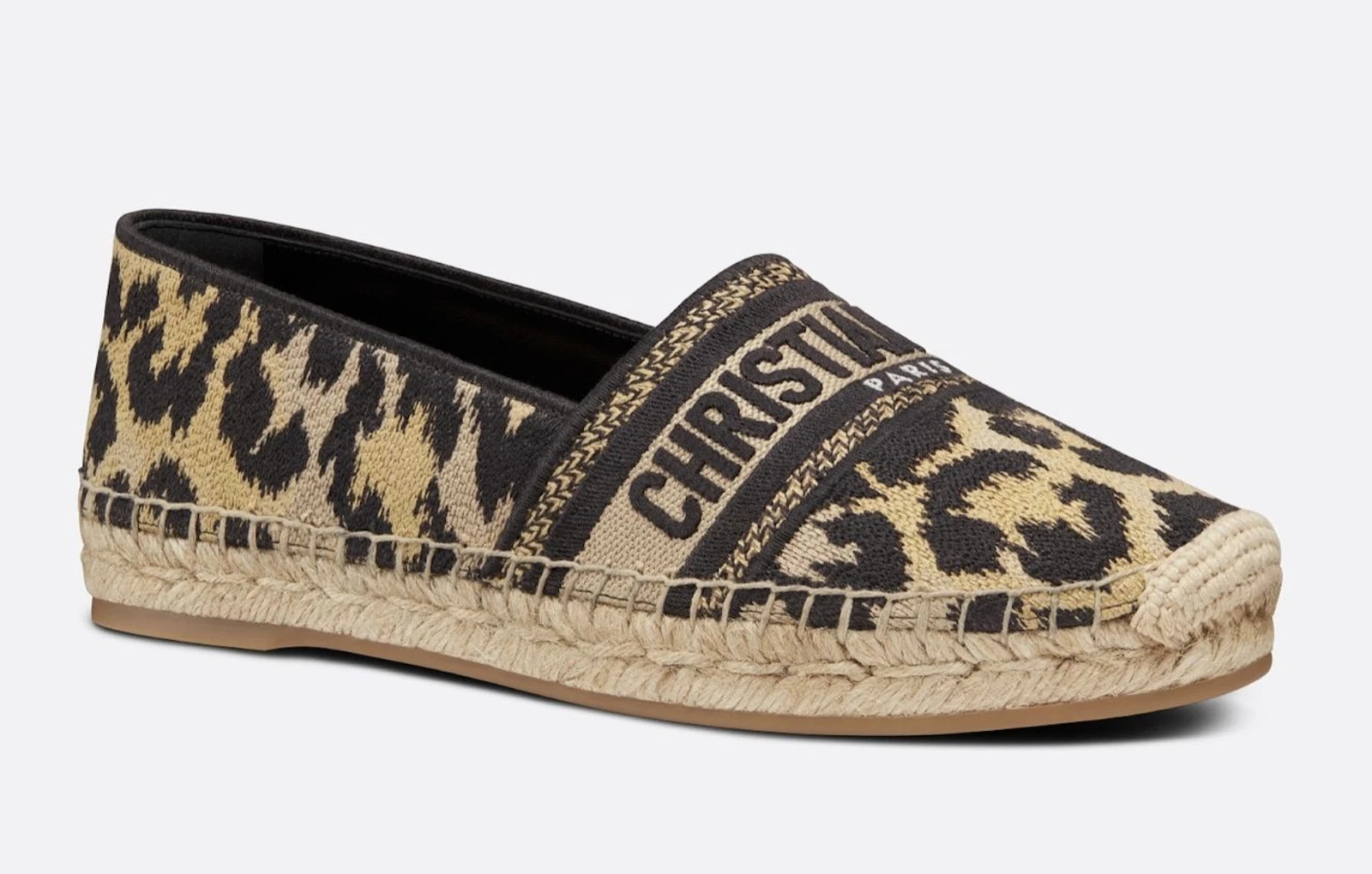 Dior Granville marron or beige logo léopard brodé espadrille plate 38