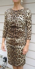 NEW $2825 Dolce & Gabbana 42 6 Brown Animal Print Silk Ruched Dress